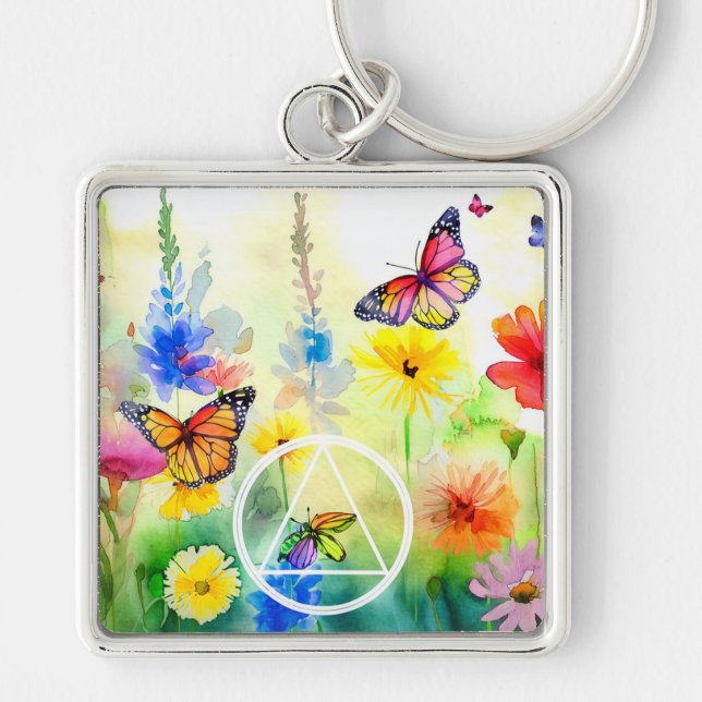 Porte-clés Symbole AA Papillons et Fleurs Récupération (Devant)