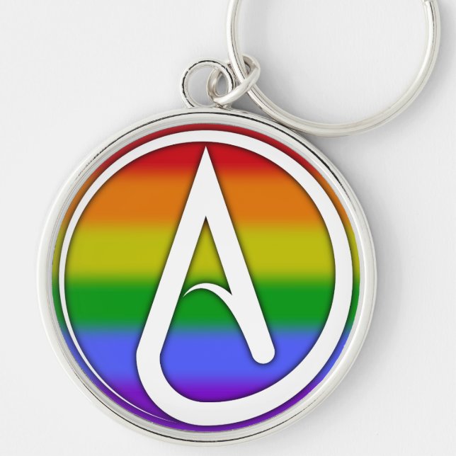 Porte-clés Symbole athée blanc sur arc-en-ciel (Devant)