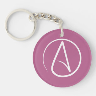 Porte-clés Symbole athée : blanc sur mauve rose