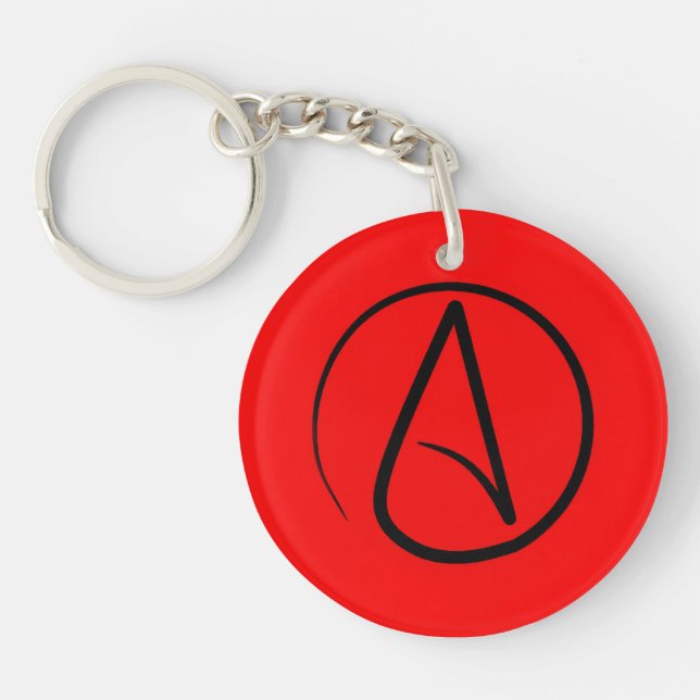 Porte-clés Symbole athée : noir sur rouge (Devant)
