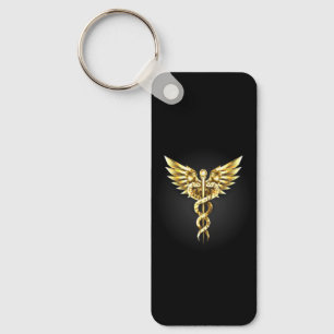 Porte-clés Symbole caducee polygonale en or