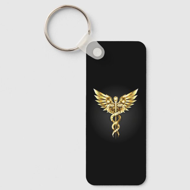 Porte-clés Symbole caducee polygonale en or (Recto)