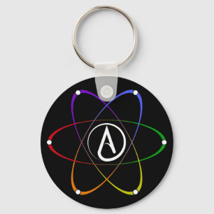Porte-clés Symbole d'atome athée arc-en-ciel blanc
