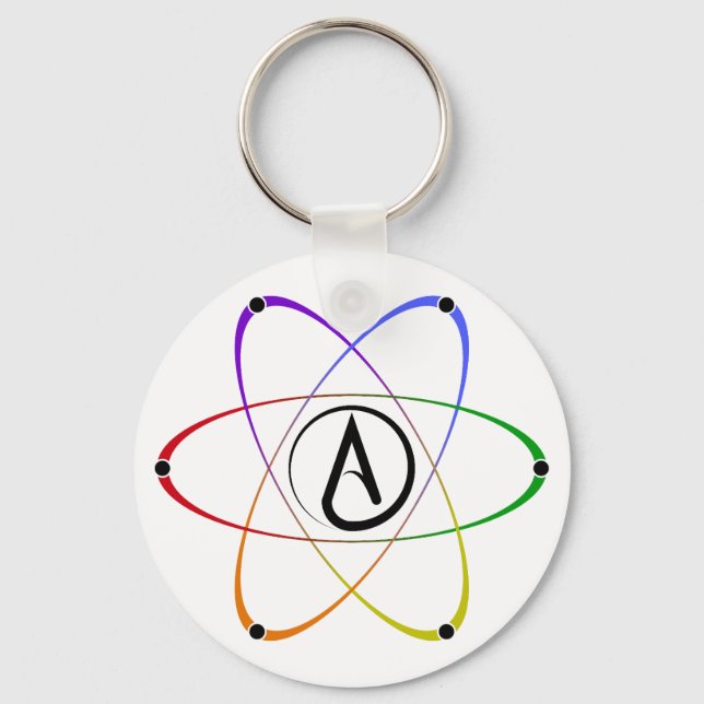 Porte-clés Symbole d'atome athée arc-en-ciel noir (Recto)