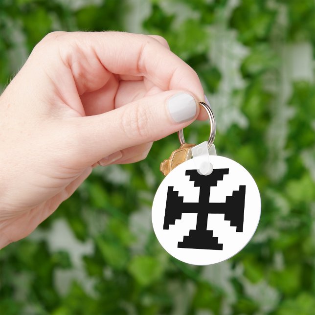 Porte-clés Symbole de croix noire en art pixelisé (Créateur téléchargé)