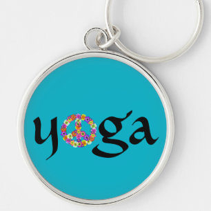 Porte-clés SYMBOLE DE LA PAIX Yoga Floral sur Turquoise