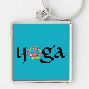 Porte-clés SYMBOLE DE LA PAIX Yoga Floral sur Turquoise