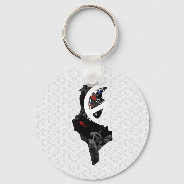 Porte-clés SYMBOLE DE LA TÊTE DE LA Tunisie avec carte tunisi (Recto)