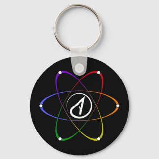 Porte-clés Symbole de l'atome athée arc-en-ciel blanc