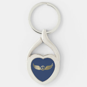 Porte-clés Symbole de paix d'apparence métallique avec ailes