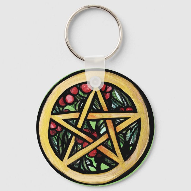 Porte-clés Symbole de solstice hivernal Yule Pentacle Pagan (Recto)