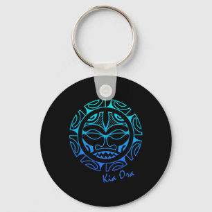 Porte-clés Symbole de visage culturel bleu, danse Haka Kia Or