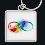 Porte-clés Symbole d'infini avec plume arc-en-ciel<br><div class="desc">Symbole artistique à l'infini avec belle plume arc-en-ciel sur arrière - plan blanc. Style tatouage.</div>
