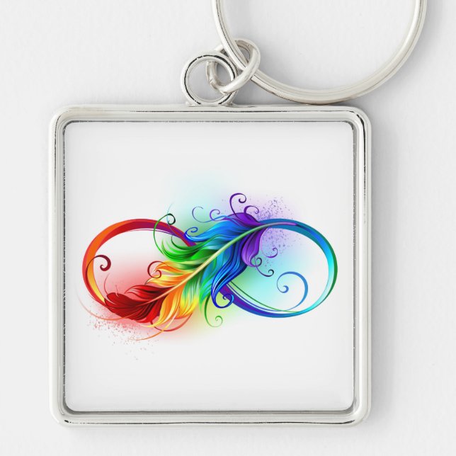 Porte-clés Symbole d'infini avec plume arc-en-ciel (Devant)