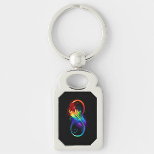 Porte-clés Symbole d'infini avec plume arc-en-ciel