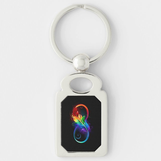 Porte-clés Symbole d'infini avec plume arc-en-ciel (Devant)
