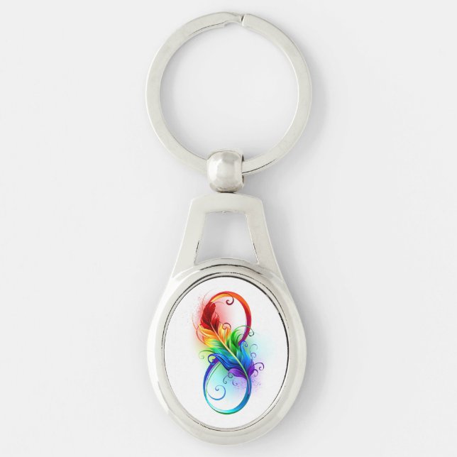 Porte-clés Symbole d'infini avec plume arc-en-ciel (Devant)