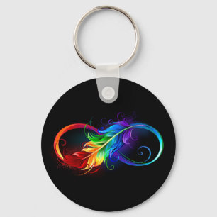 Porte-clés Symbole d'infini avec plume arc-en-ciel