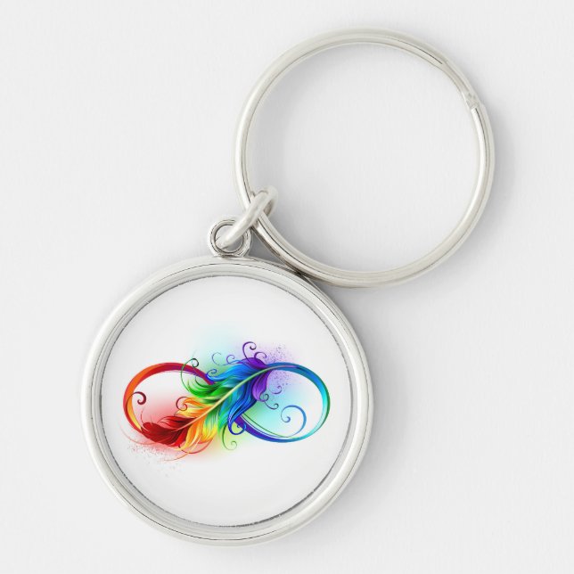 Porte-clés Symbole d'infini avec plume arc-en-ciel (Devant)