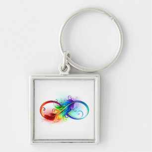 Porte-clés Symbole d'infini avec plume arc-en-ciel