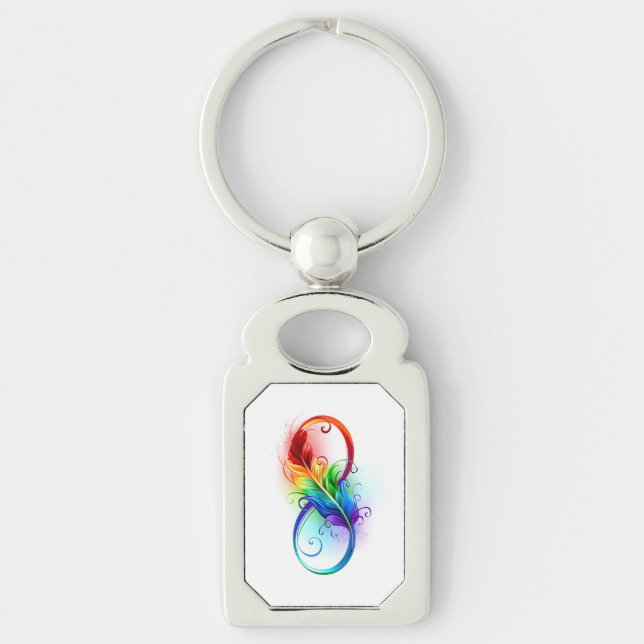 Porte-clés Symbole d'infini avec plume arc-en-ciel (Devant)