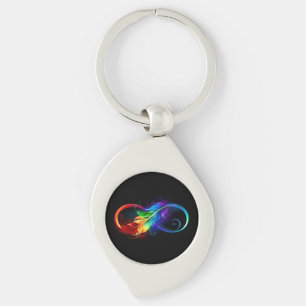 Porte-clés Symbole d'infini avec plume arc-en-ciel