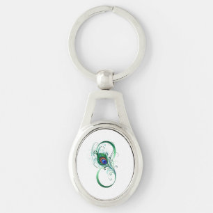 Porte-clés Symbole d'infini avec plume de paon