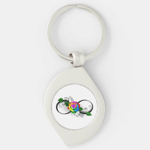 Porte-clés Symbole d'infini avec rose arc-en-ciel