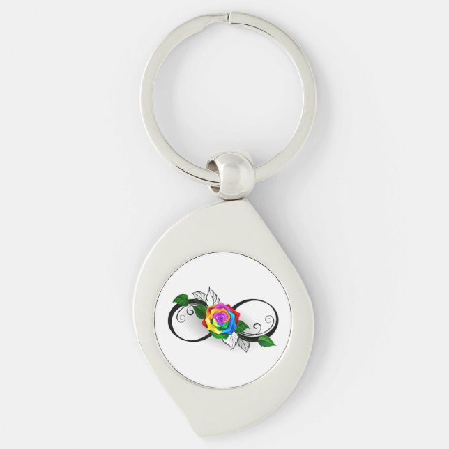 Porte-clés Symbole d'infini avec rose arc-en-ciel (Devant)