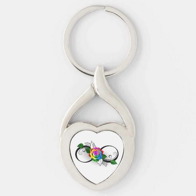 Porte-clés Symbole d'infini avec Rose arc-en-ciel (Devant)
