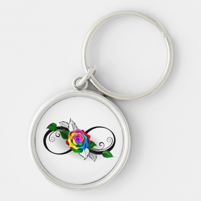 Porte-clés Symbole d'infini avec Rose arc-en-ciel (Devant)