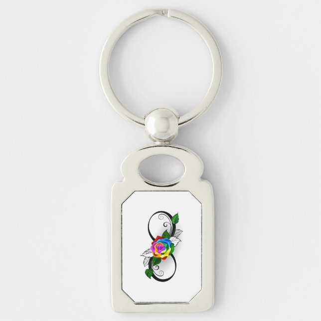 Porte-clés Symbole d'infini avec Rose arc-en-ciel (Devant)