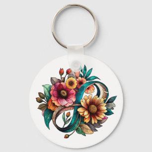 Porte-clés Symbole d'infini floral coloré de l'autisme