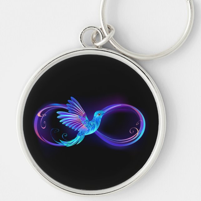 Porte-clés Symbole d'infini néon avec colibri brillant (Devant)