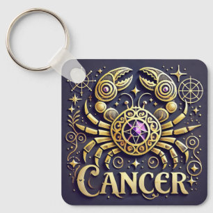 Porte-clés Symbole du Cancer Zodiaque Doré sur Fond Sombre