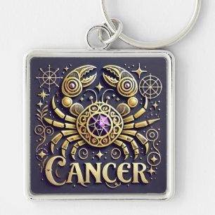 Porte-clés Symbole du Cancer Zodiaque Doré sur Fond Sombre