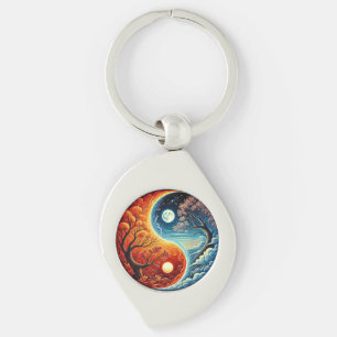 Porte-clés Symbole Intriqué du Yin-Yang Montrant le Feu et l'