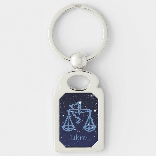 Porte-clés Symbole Libra Constellation et Zodiac avec étoiles (Devant)