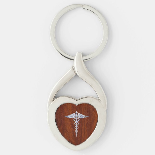 Porte-clés Symbole Médicale de Caduceus en argent Imprimer (Devant)