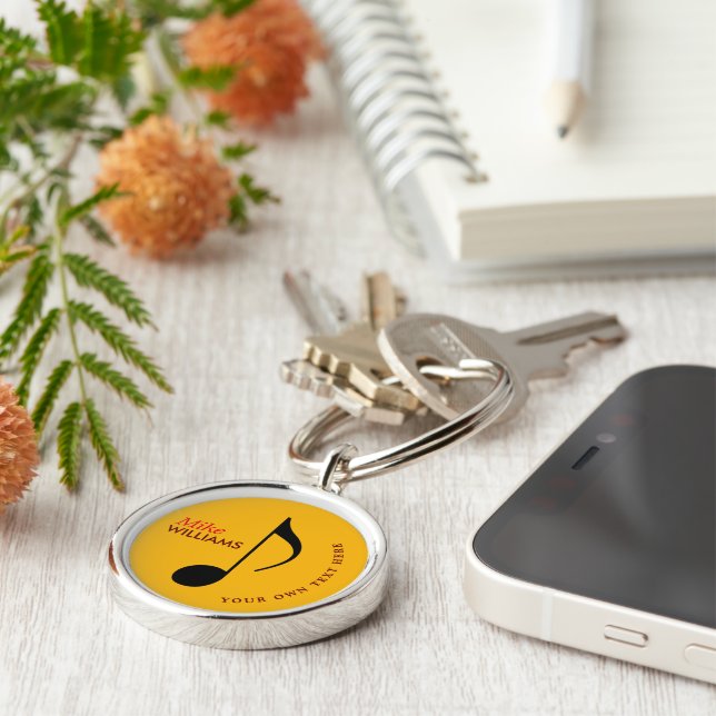 Porte-clés Symbole musical porte - clé jaune avec nom (Côté)