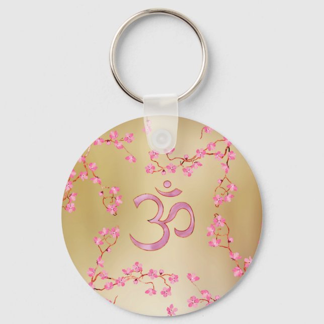 Porte-clés Symbole OM avec fleur rose pastel doux (Recto)