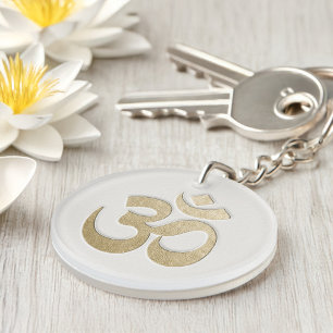 Porte-clés Symbole OM blanc et or YOGA Méditation Instructeur
