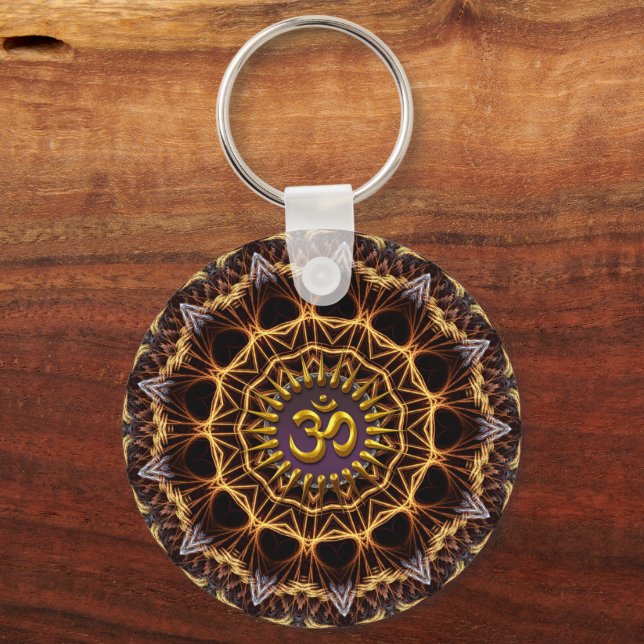 Porte-clés Symbole OM Golden Tissage Fractal  (Recto)