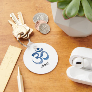 Porte-clés Symbole Om Nuages Blancs Ciel Bleu en Aluminium 2-