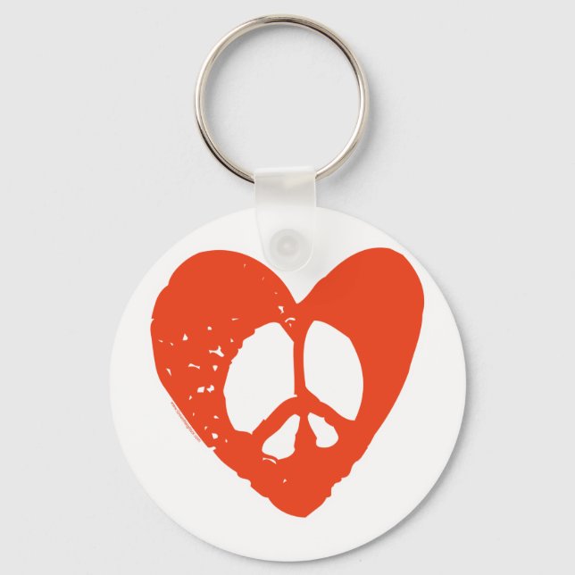 Porte-clés Symbole Rouge Grunge Coeur avec Paix (Recto)