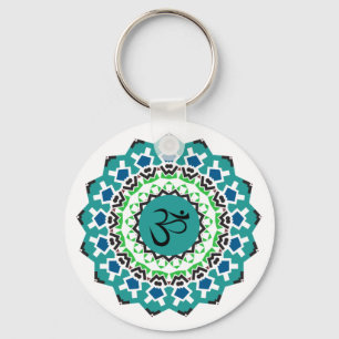 Porte-clés Symbole spirituel Mandala Yoga Om Symbole Turquois