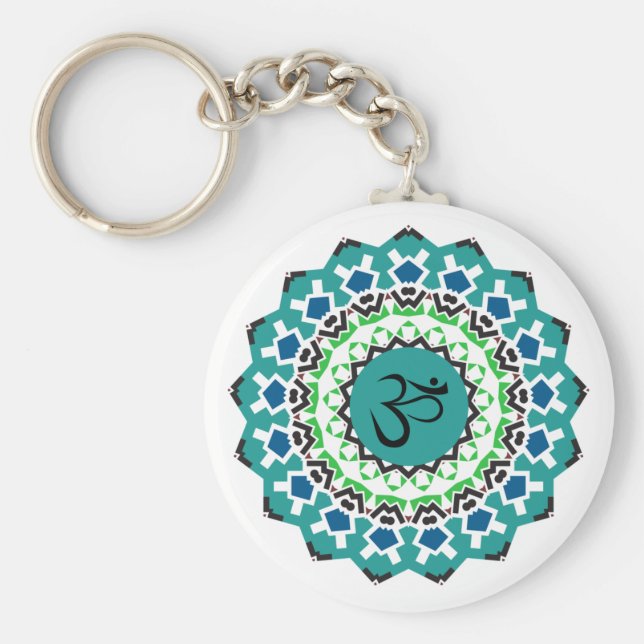 Porte-clés Symbole spirituel Mandala Yoga Om Symbole Turquois (Devant)
