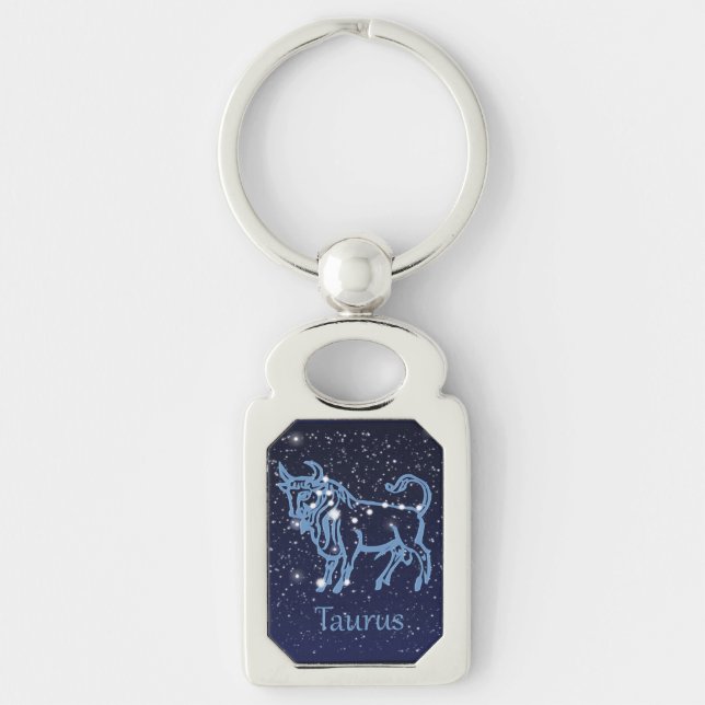 Porte-clés Symbole Taurus Constellation & Zodiaque avec étoil (Devant)