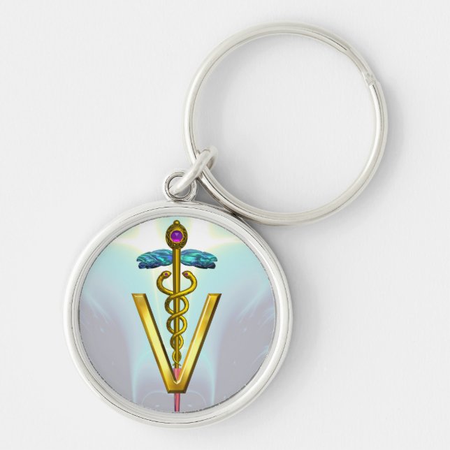Porte-clés SYMBOLE VÉTÉRINAIRE DE CADUCE D'OR Turquoise Bleu  (Devant)