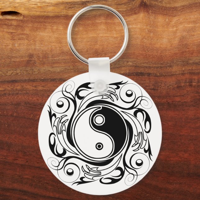 Porte-clés Symbole Yin et Yang Style tatouage noir et blanc (Recto)